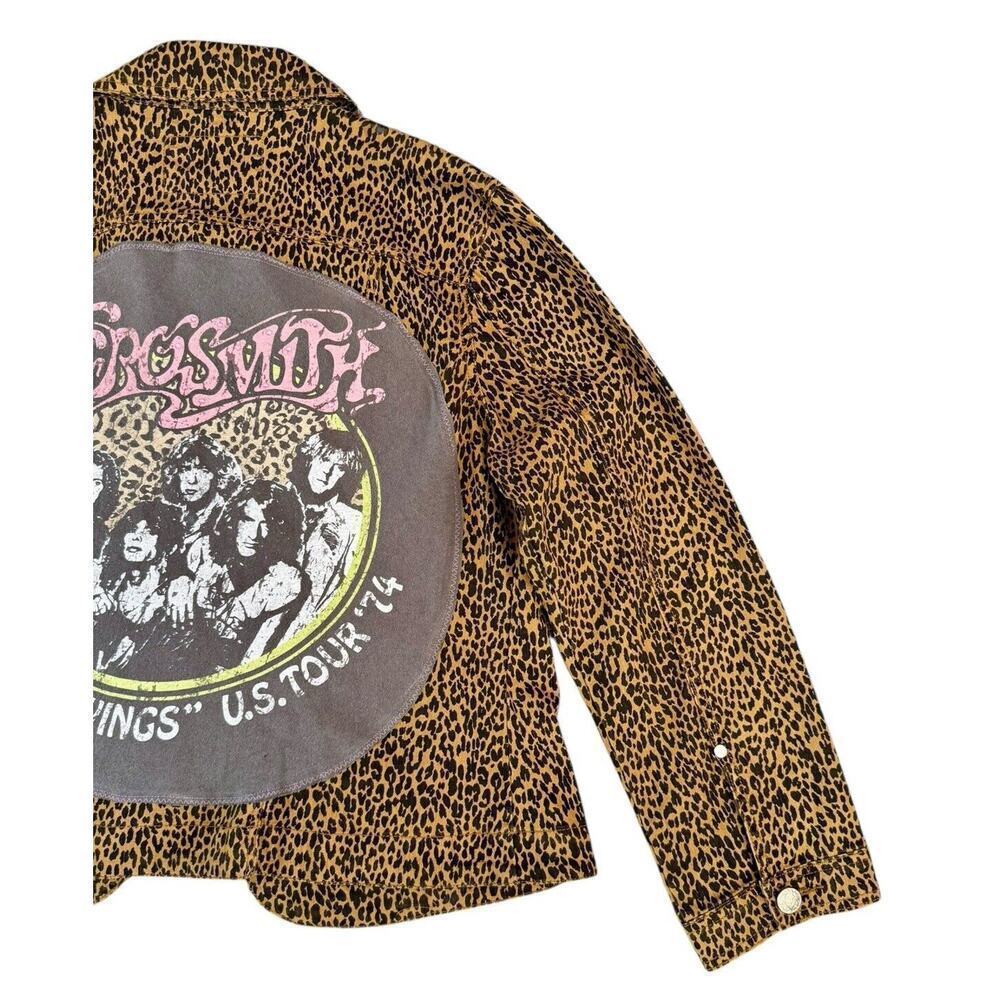 AEROSMITH Leopard Rhinestone Embellished Upcycled Retro Vintage Jacket Size XL - Picture 10 of 13